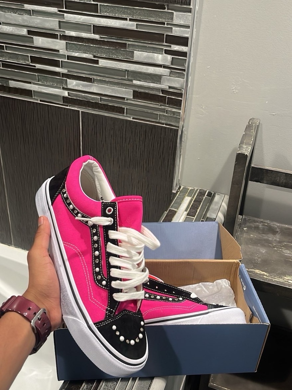 Pink pearlized Vans Low-Top Canvas Sneakers